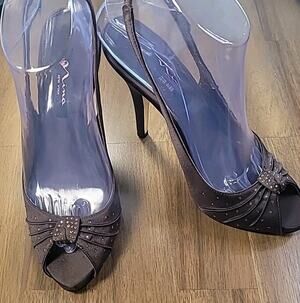 Nina Satin Sparkle Slingback Heels 8M Brown Open Toe Y2K